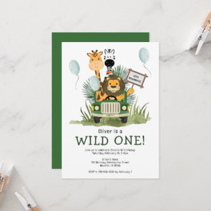 Cute Safari Wild One 1st Birthday Party Invitation