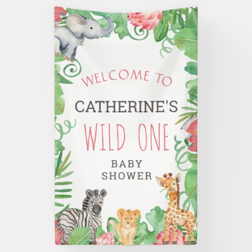 Cute Safari Wild One Baby Shower Welcome Banner