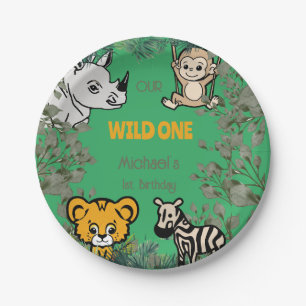 Cute Safari Wild One Green Paper Plates