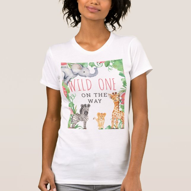 Cute Safari Wild One On the Way Baby Shower T-Shirt (Front)