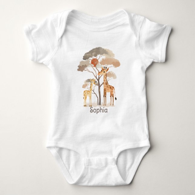 Cute Safari with Giraffes Neutral Baby Bodysuit (Front)