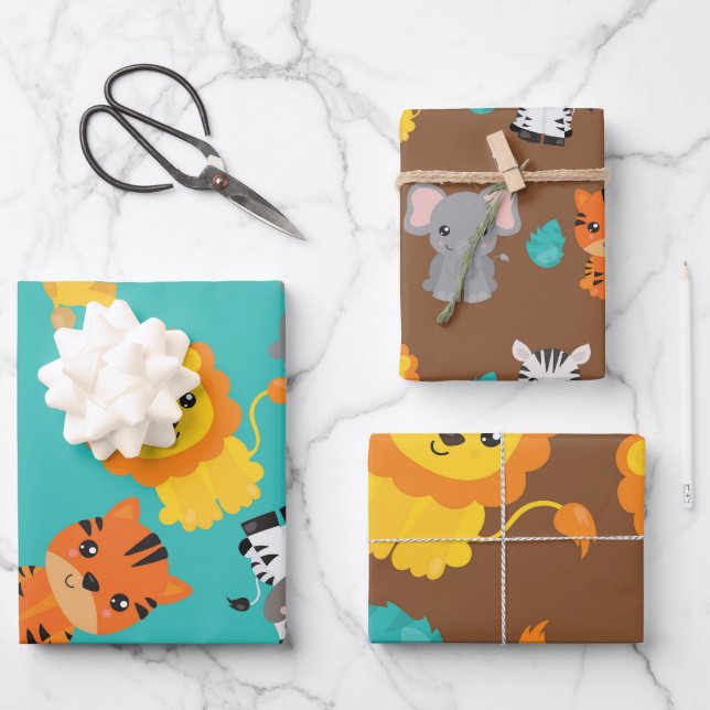 Cute Safari Wrapping Paper Sheets (Front)