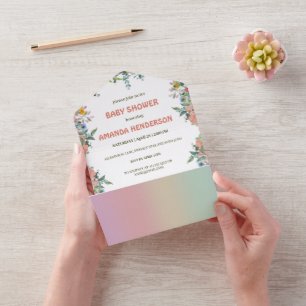 cute safari zoo animals jungle flora baby shower all in one invitation