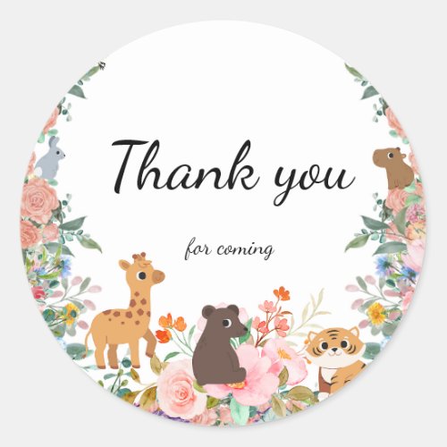 Cute safari zoo animals jungle floral  classic round sticker