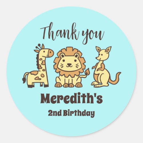 Cute Safari Zoo Animals Kids Birthday Party Classic Round Sticker