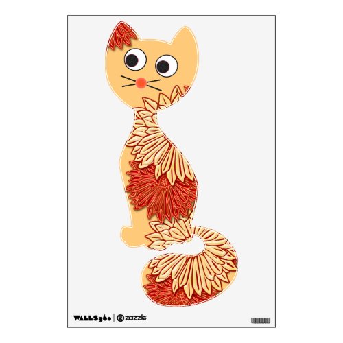 Cute Saffron and Flowers Curious Cat Wall Sticker