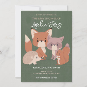 Cute Sage Animals Woodland Fox Baby Shower Invitation