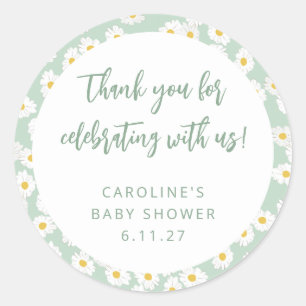 Cute Sage Daisies Floral Custom Baby Shower Thanks Classic Round Sticker