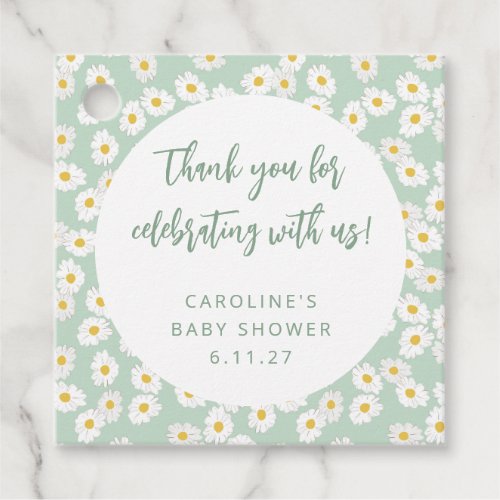 Cute Sage Daisies Floral Custom Baby Shower Thanks Favor Tags