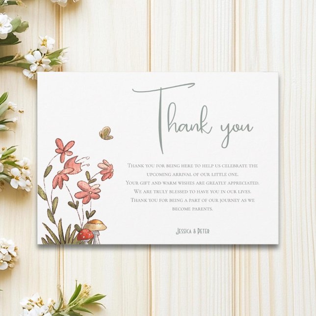 Cute Sage Floral Butterfly Baby Shower Thank You Card (Creator Uploaded)