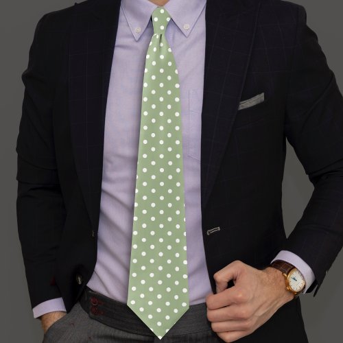 Cute sage green and white small polka dots neck tie