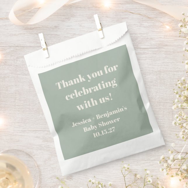 Cute Sage Green Baby Shower Custom Thank You Favor Bag (Clipped)