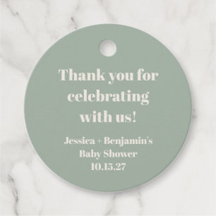 Cute Sage Green Baby Shower Custom Thank You Favor Tags