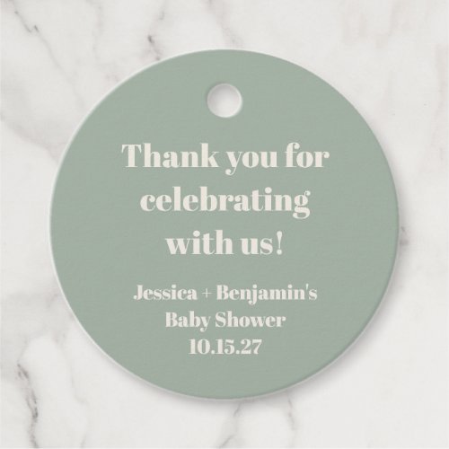 Cute Sage Green Baby Shower Custom Thank You Favor Tags