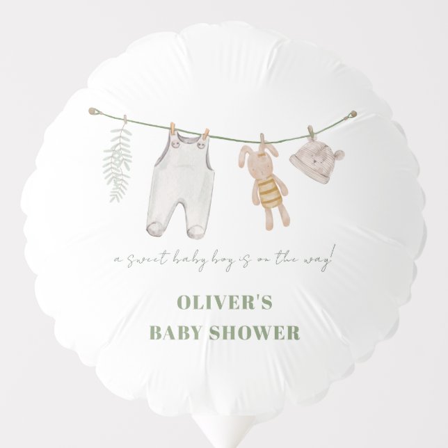 Cute Sage Green Boho Boy Clothes Baby Shower  Balloon (Front)