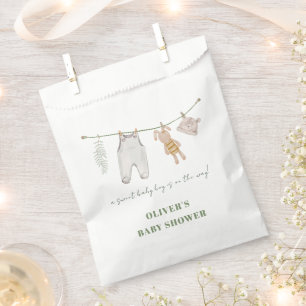 Cute Sage Green Boho Boy Clothes Baby Shower Favor Bag