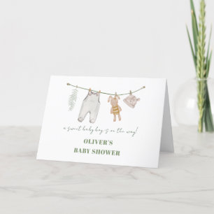 Cute Sage Green Boho Boy Clothes Baby Shower Thank You Card