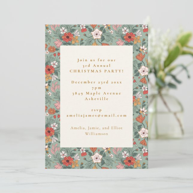 Cute Sage Green Botanical Christmas Holiday Party Invitation (Standing Front)