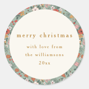 Cute Sage Green Botanical Custom Merry Christmas Classic Round Sticker