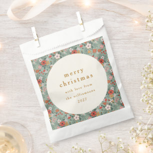 Cute Sage Green Botanical Custom Merry Christmas Favor Bag