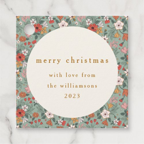 Cute Sage Green Botanical Custom Merry Christmas Favor Tags