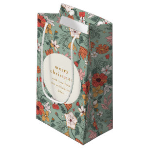Cute Sage Green Botanical Custom Merry Christmas Small Gift Bag