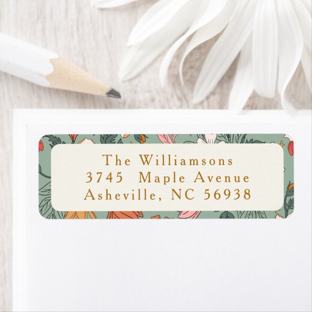 Cute Sage Green Botanical Custom Return Address Label (Insitu)