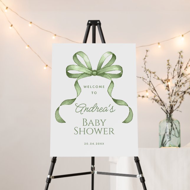 Cute sage green Bow Gingham Baby Shower Foam Board (In Situ (Stand))