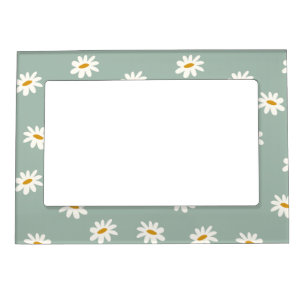 Cute Sage Green Daisy Pattern Magnetic Frame