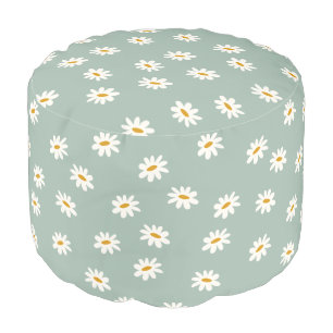 Cute Sage Green Daisy Pattern    Pouf