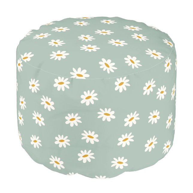 Cute Sage Green Daisy Pattern    Pouf (Angled Front)