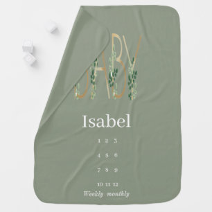 Cute Sage Green Elegant Slogan Baby Milestone Baby Blanket