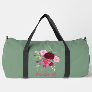 Cute Sage Green Floral Duffel Bag