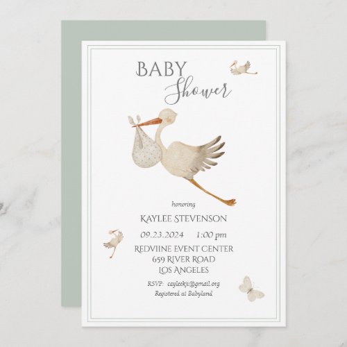 Cute Sage Green Gender Neutral Baby Shower Invitation