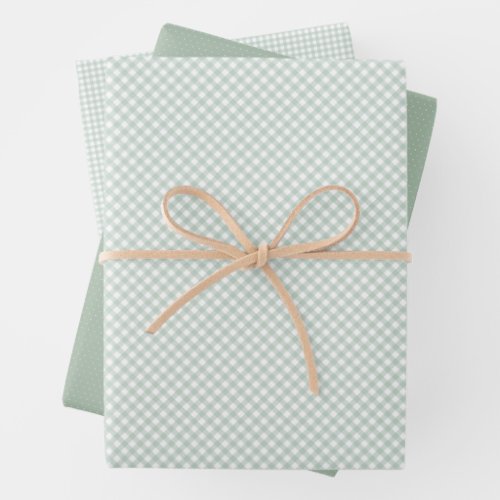 Cute sage green gingham and dots simple classic wrapping paper sheets