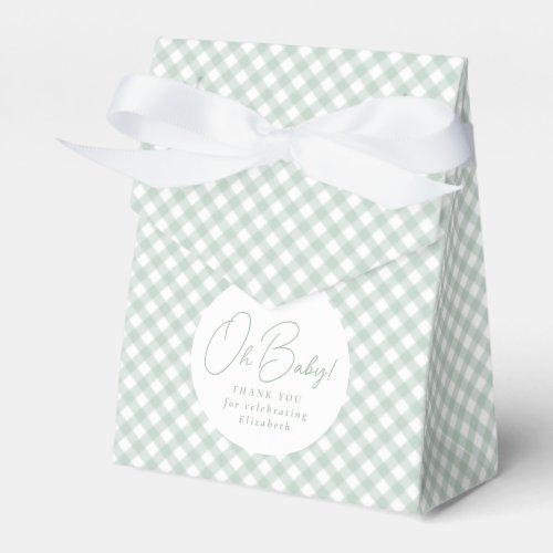 Cute sage green gingham neutral baby shower favor boxes