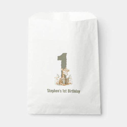  Cute Sage Green Giraffe 1st Birthday Party  Favor Bag