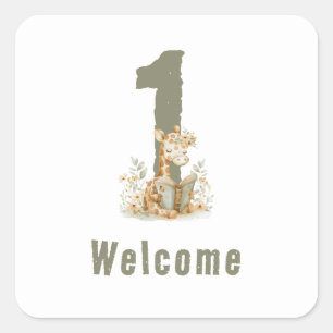 Cute Sage Green Giraffe 1st Birthday Welcome Square Sticker