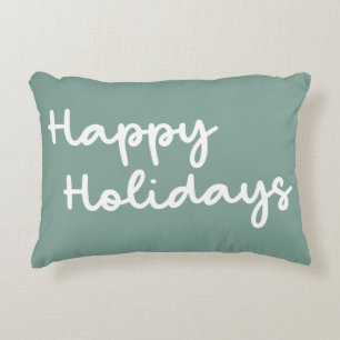 Cute Sage Green Happy Holidays Whimsical Lettering Accent Pillow