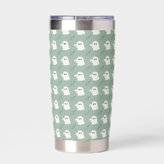 Cute Sage Green Knitting Ghost Pattern Insulated Tumbler