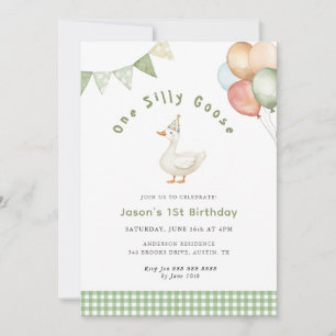 Cute Sage Green One silly Goose 1st Birthday Invitation