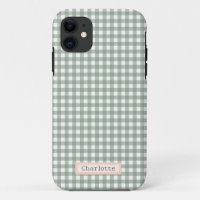 Cute Sage Green Plaid Personalized 