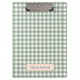 Cute Sage Green Plaid Personalized  Clipboard