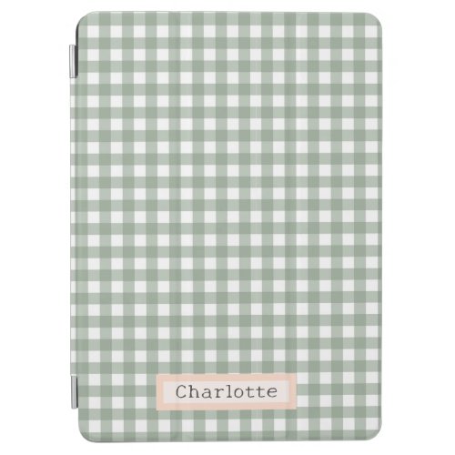 Cute Sage Green Plaid Personalized  iPad Air Cover
