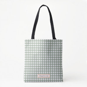 Cute Sage Green Plaid Personalized  Tote Bag