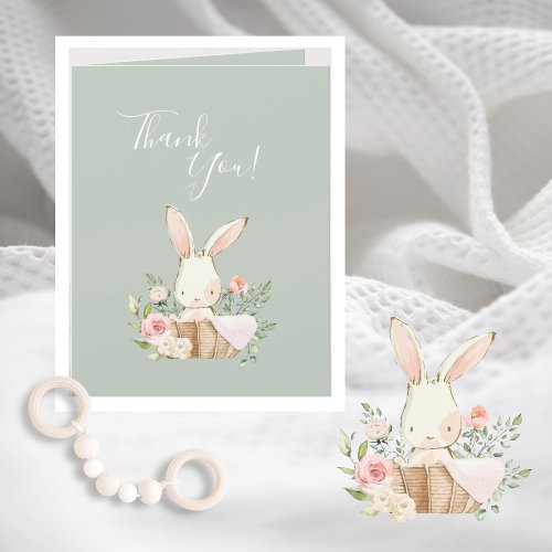Cute Sage Green watercolor Bunny Baby Shower Thank Thank You Card