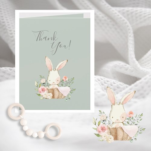 Cute Sage Green watercolor Bunny Baby Shower  Thank You Card