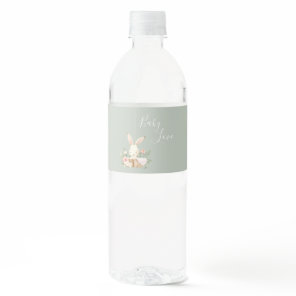Cute Sage Green Watercolor Bunny Baby Shower Water Bottle Label