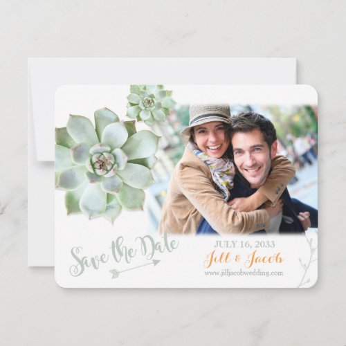 Cute Sage Succulents Wedding Photo Save the Date