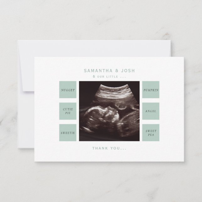 Cute Sage Ultrasound Baby Shower Thank You Card (Front)